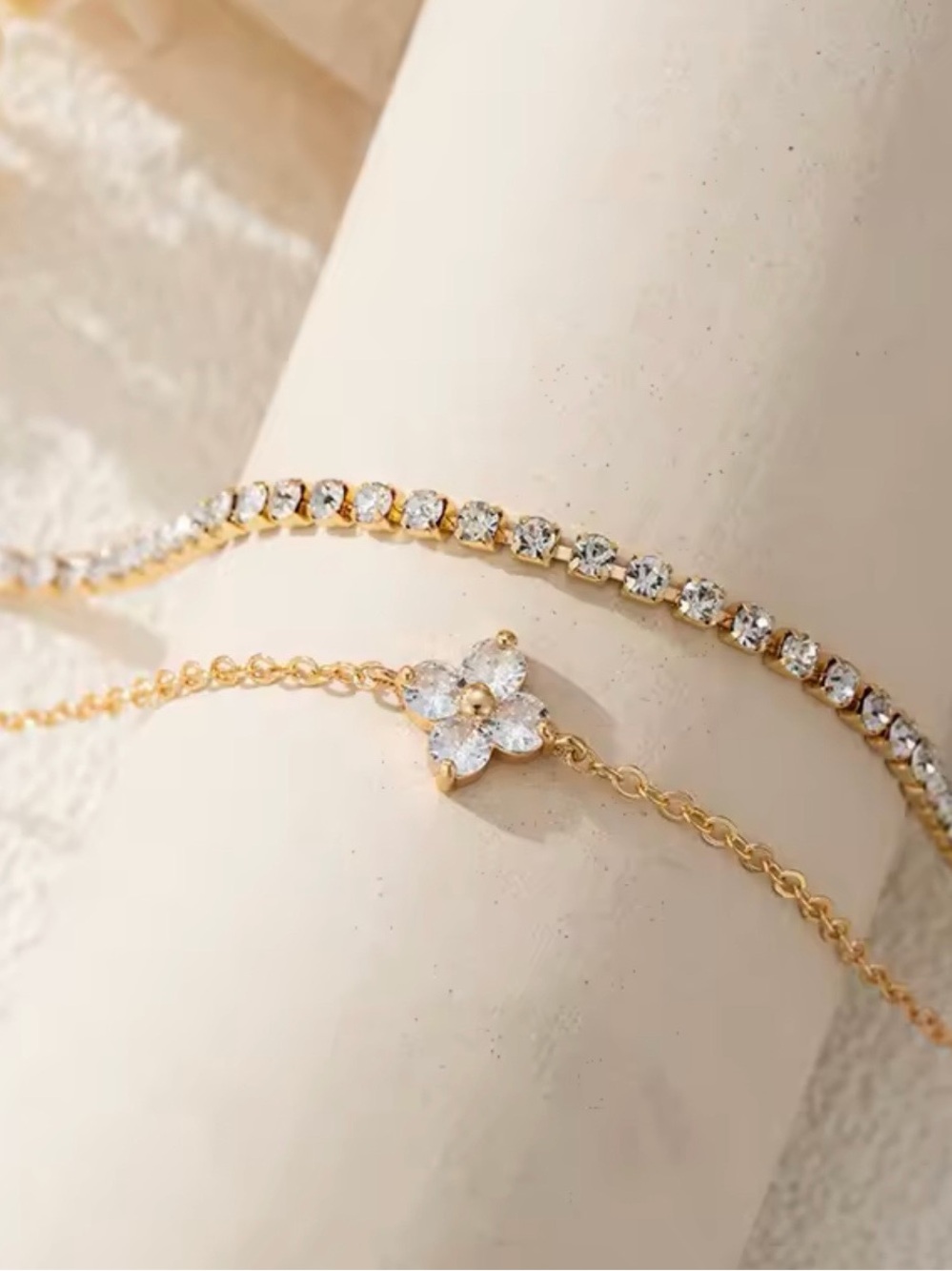 Kohl's Gold-Tone Double Bracelet with Clear Crystal Flower